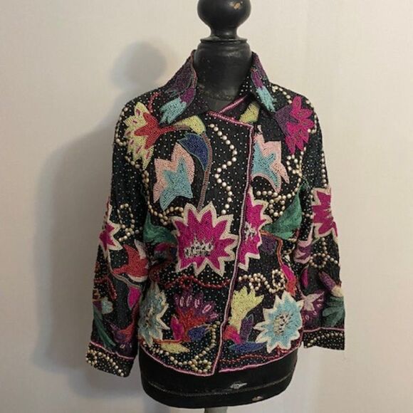 French Collezioni beaded Floral jacket, size Medium - Picture 1 of 4